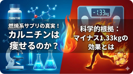 燃焼系サプリの真実！カルニチンは痩せるのか？科学的根拠：マイナス1.33kgの効果とは TITLE: 燃焼系サプリの真実とカルニチンのダイエット効果 FILENAME: carnitine-diet-supplement-science.png
